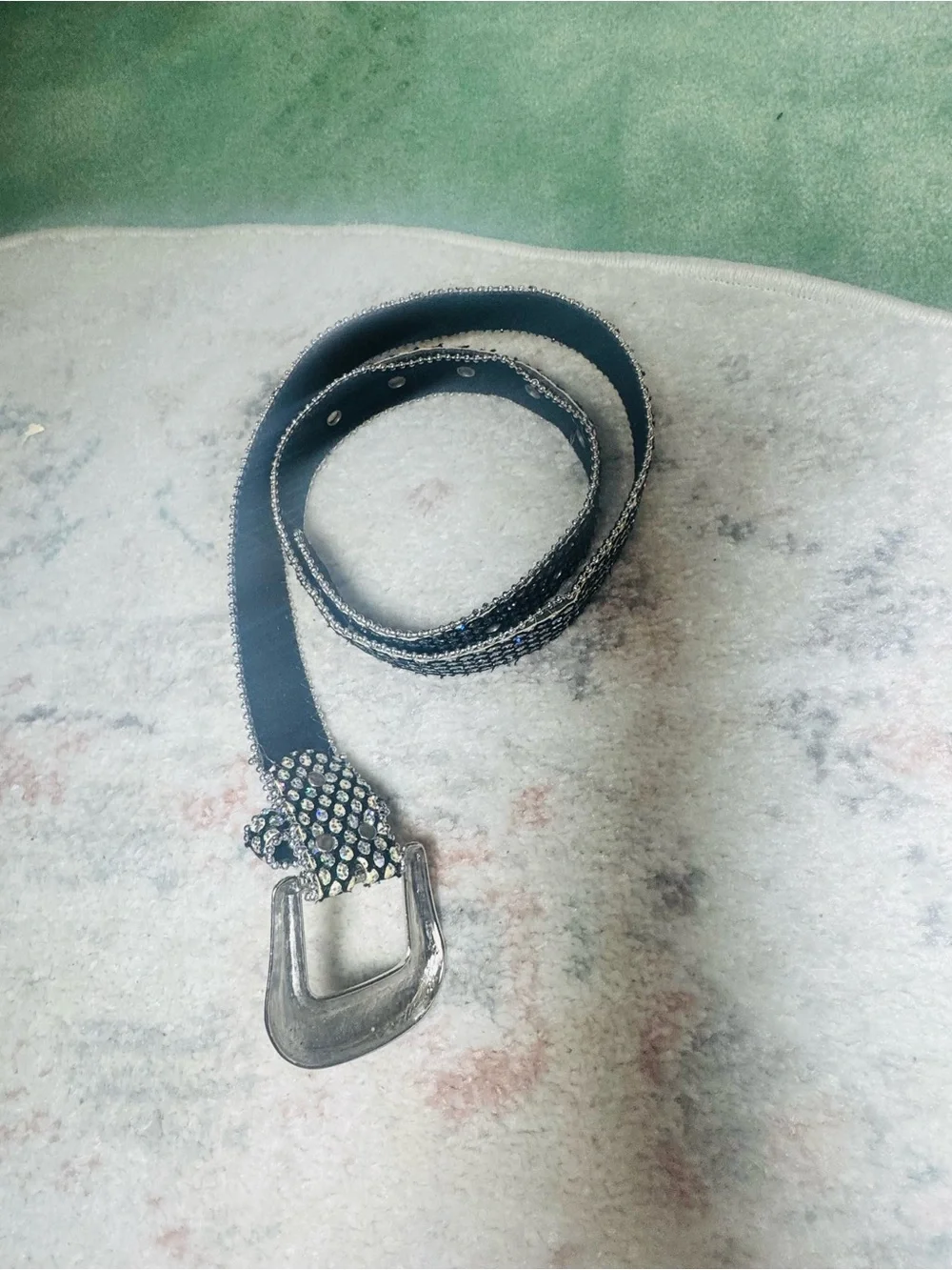 Authentic Vintage 90s Glitter Belt w/ Ornate Silver Buckle